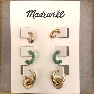 Madewell Adventurine and Gold Huggie Earrings Set of 3